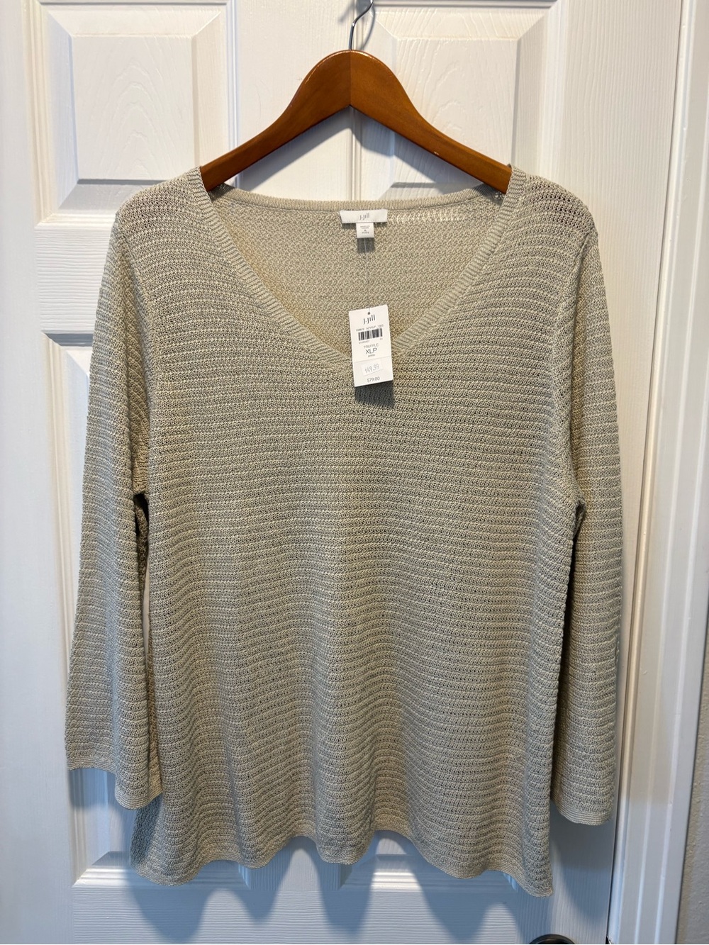 J. Jill Light Beige V-Neck Knit Sweater